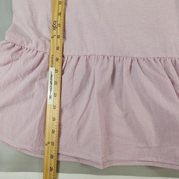 Womens Peplum Top Medium Pink Striped Ruffled Embroidered Cottagecore Modest - Picture 11 of 15